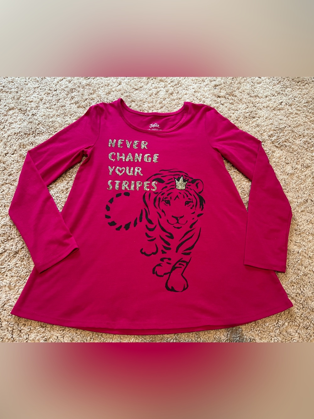 Justice Pink Long Sleeve Tiger Graphic Top
